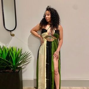 Elegant Green and Black Women's Dress